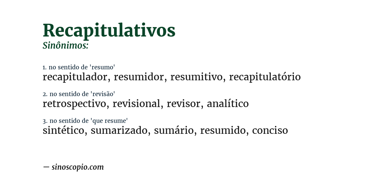 Sinônimo de recapitulativos