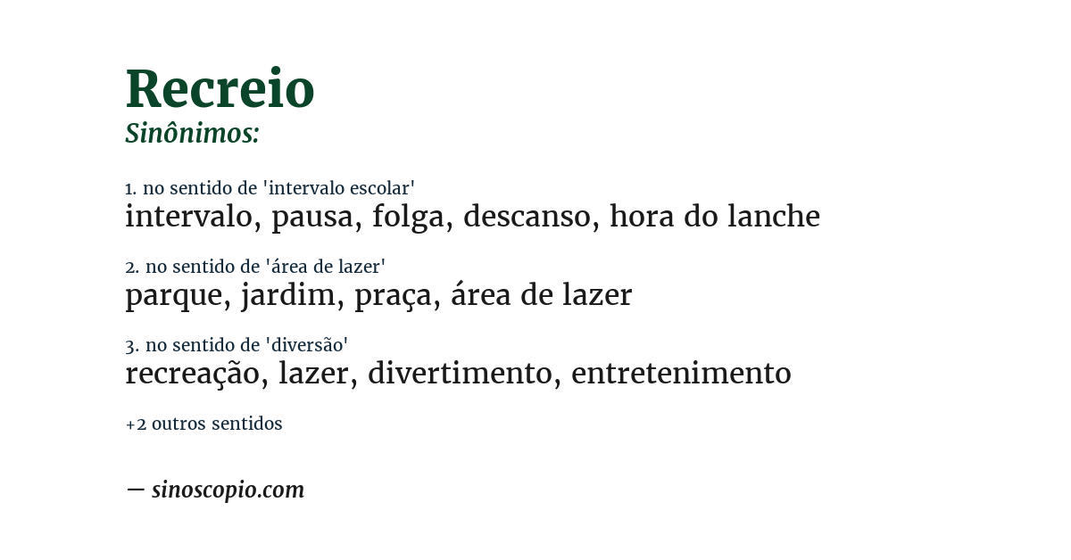 Sinônimo de recreio