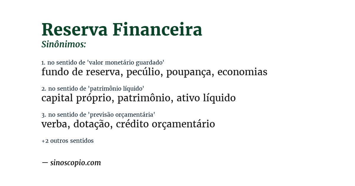 Sinônimo de reserva financeira