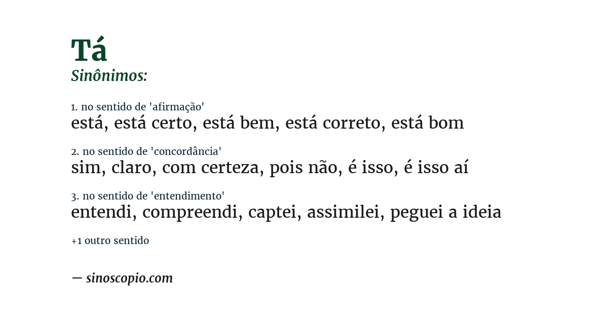 Sinônimo de tá