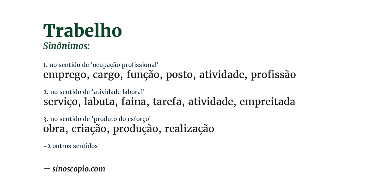 Sinônimo de trabelho