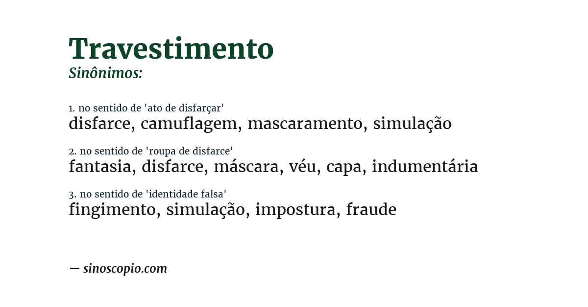 Sinônimo de travestimento