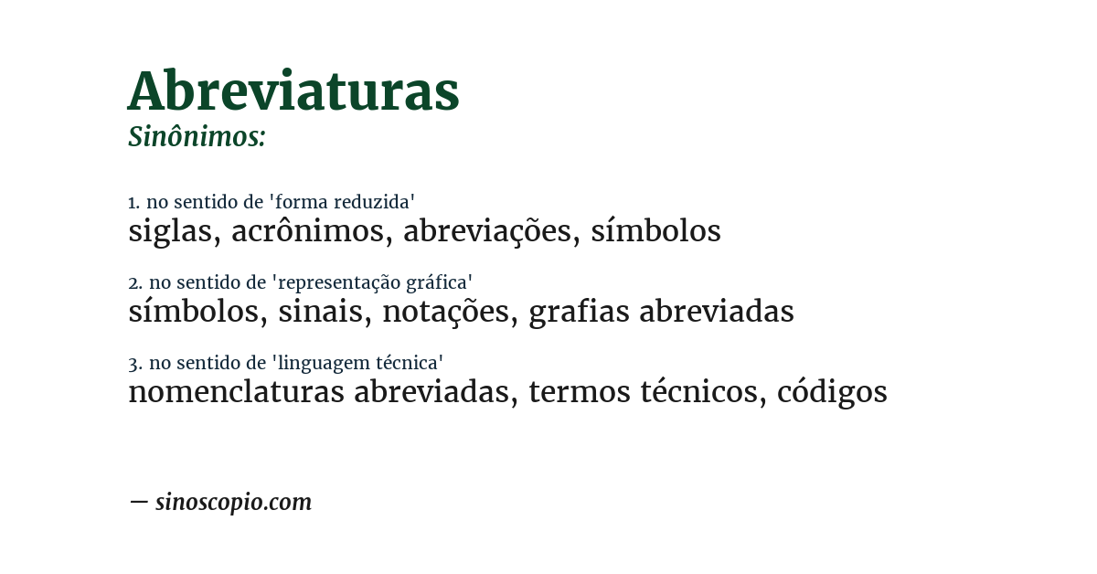 Sinônimo de abreviaturas