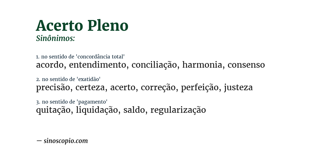 Sinônimo de acerto pleno