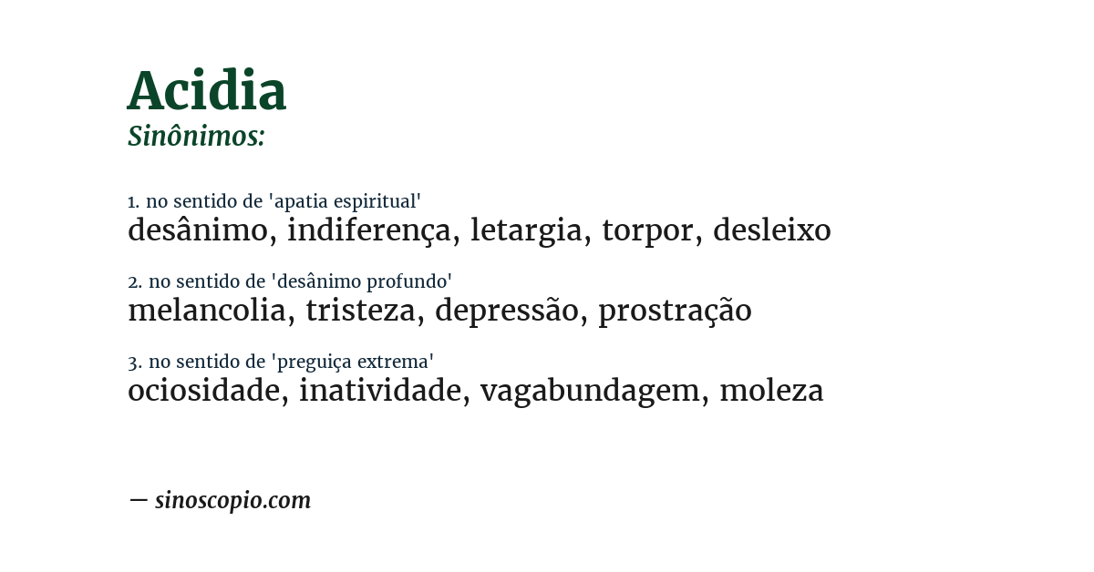 Sinônimo de acidia