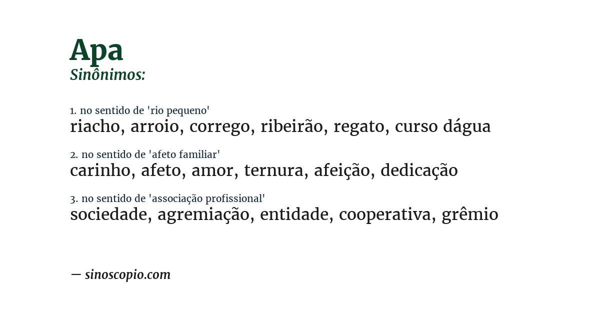 Sinônimo de apa