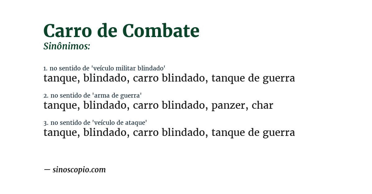 Sinônimo de carro de combate