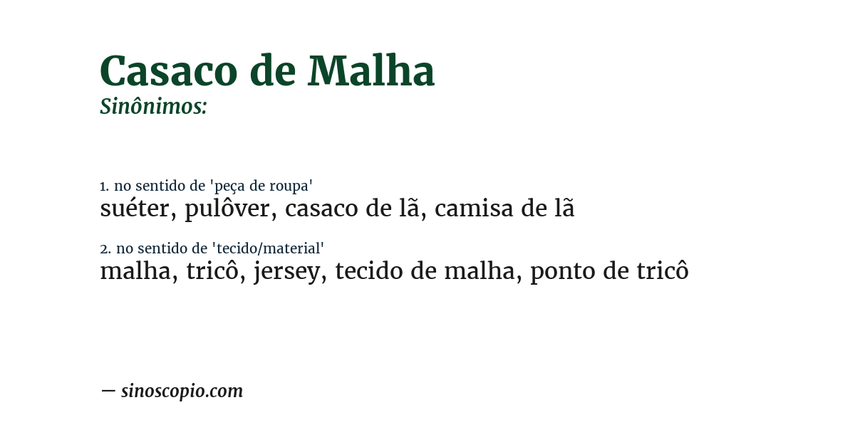 Sinônimo de casaco de malha