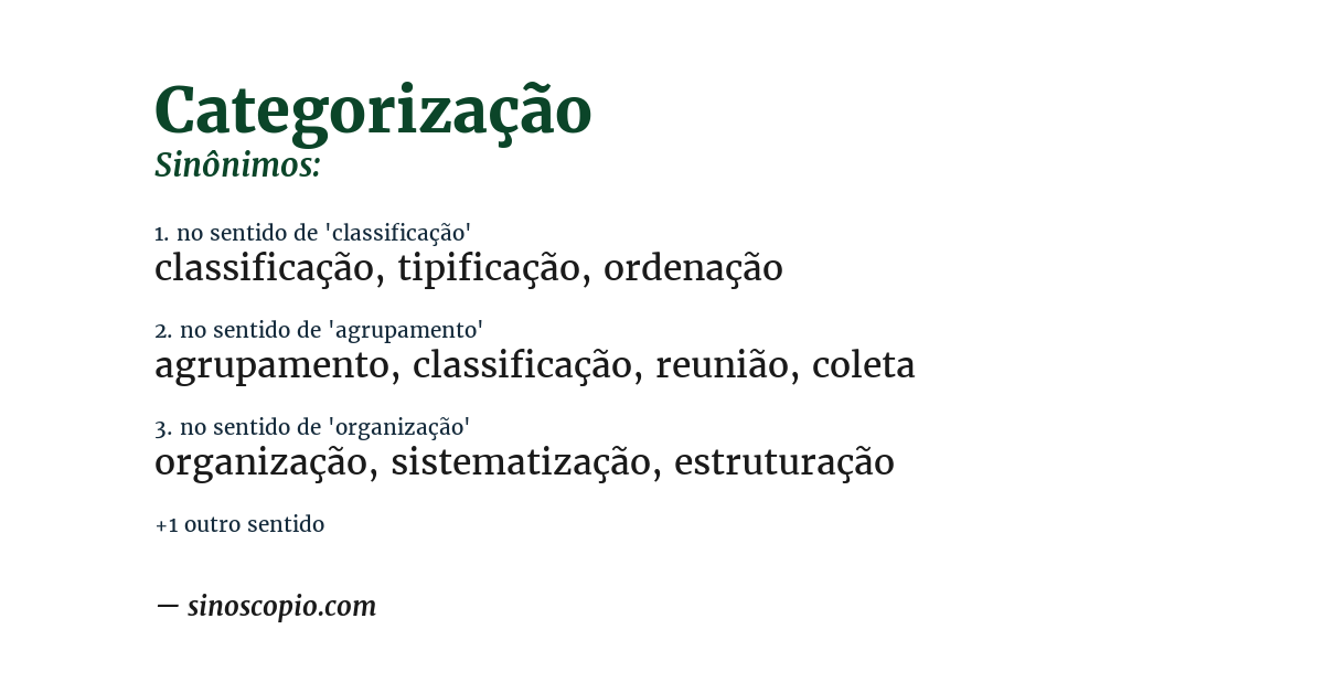 Sinônimo de categorização