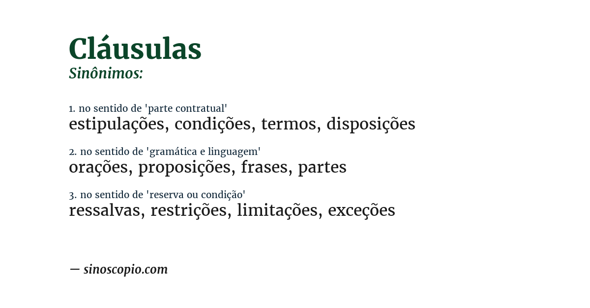 Sinônimo de cláusulas