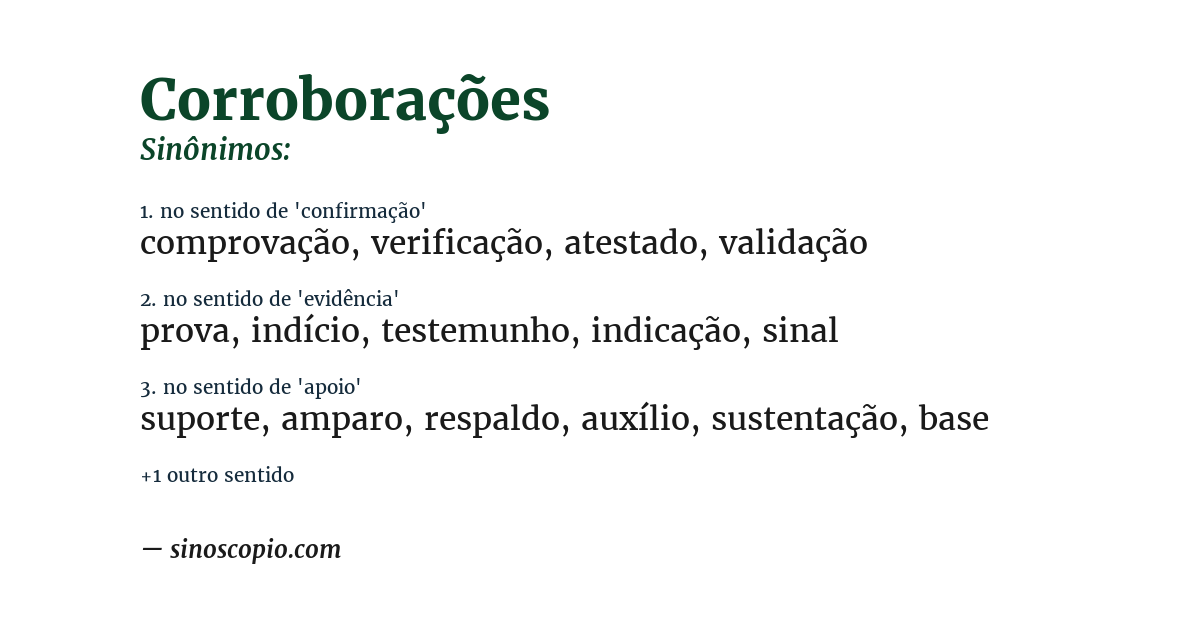 Sinônimo de corroborações