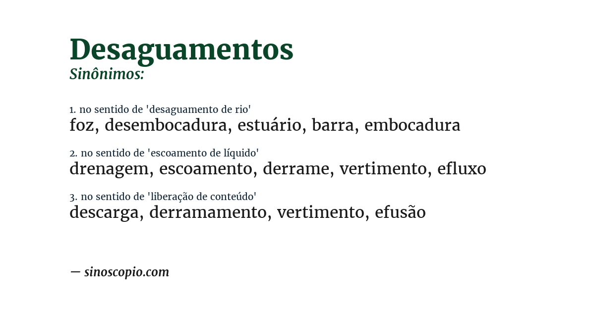 Sinônimo de desaguamentos