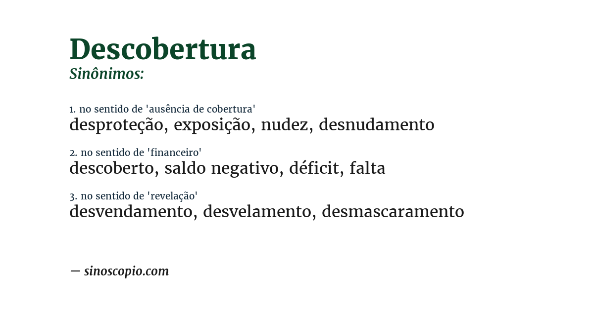 Sinônimo de descobertura