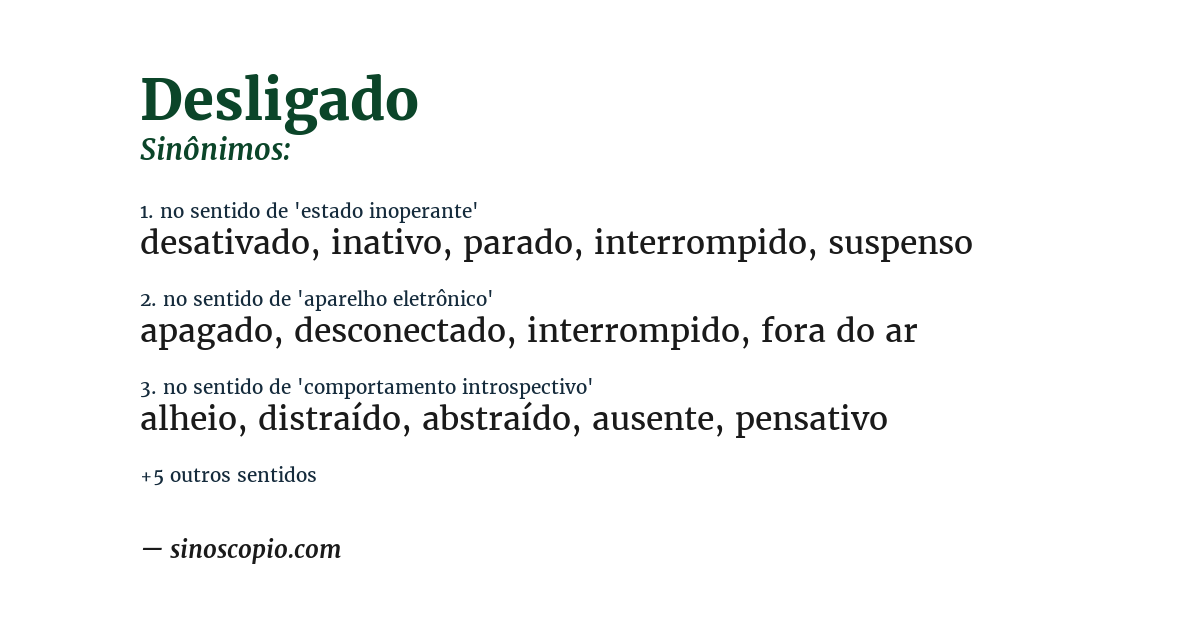 Sinônimo de desligado