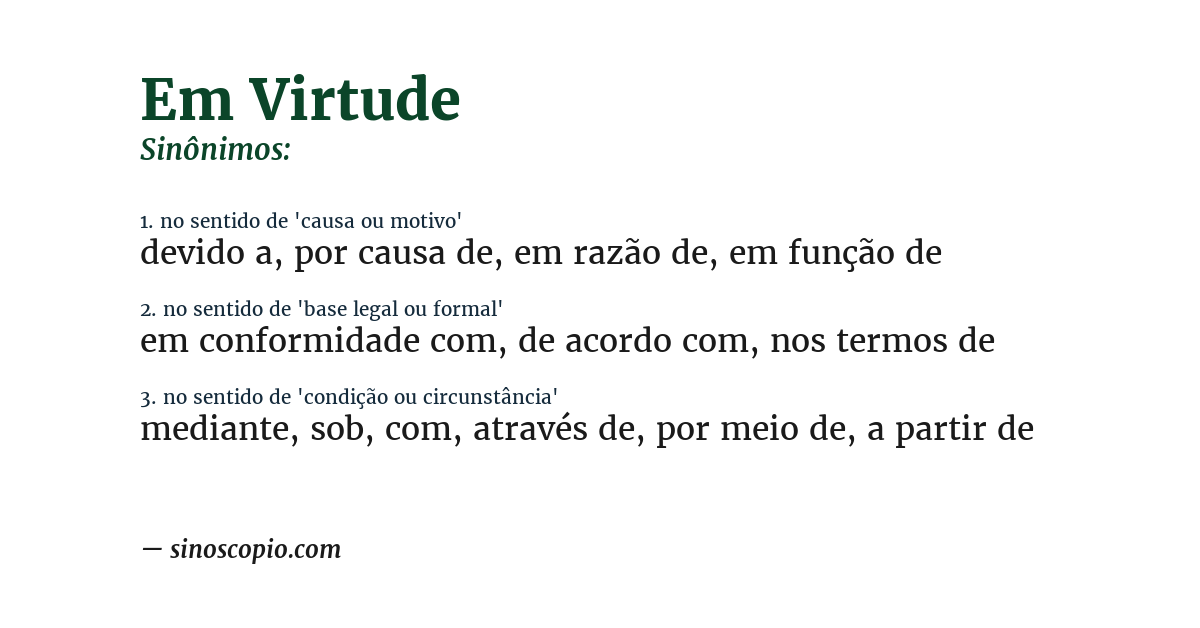 Sinônimo de em virtude