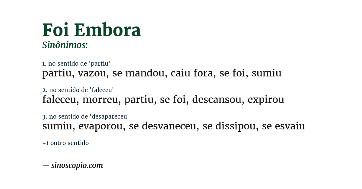 Sinônimo de foi embora