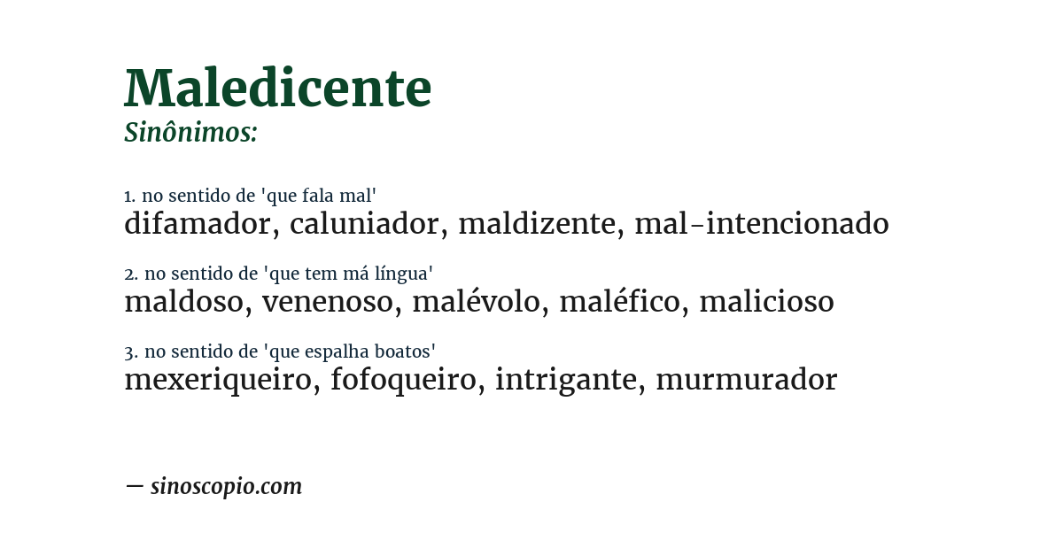 Sinônimo de maledicente