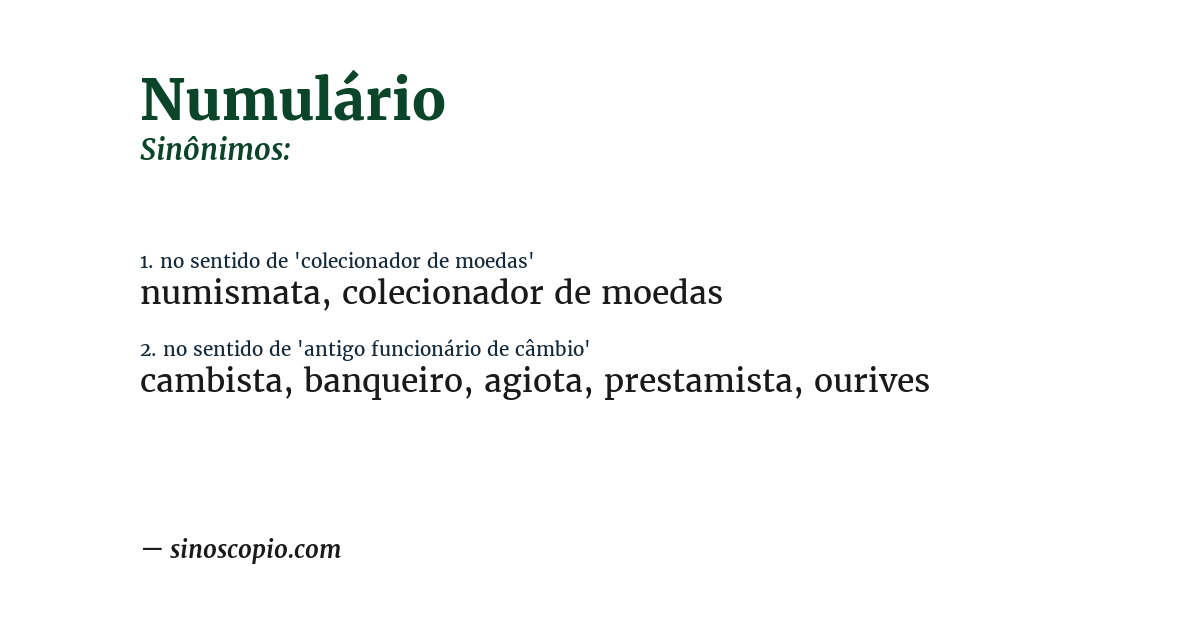Sinônimo de numulário