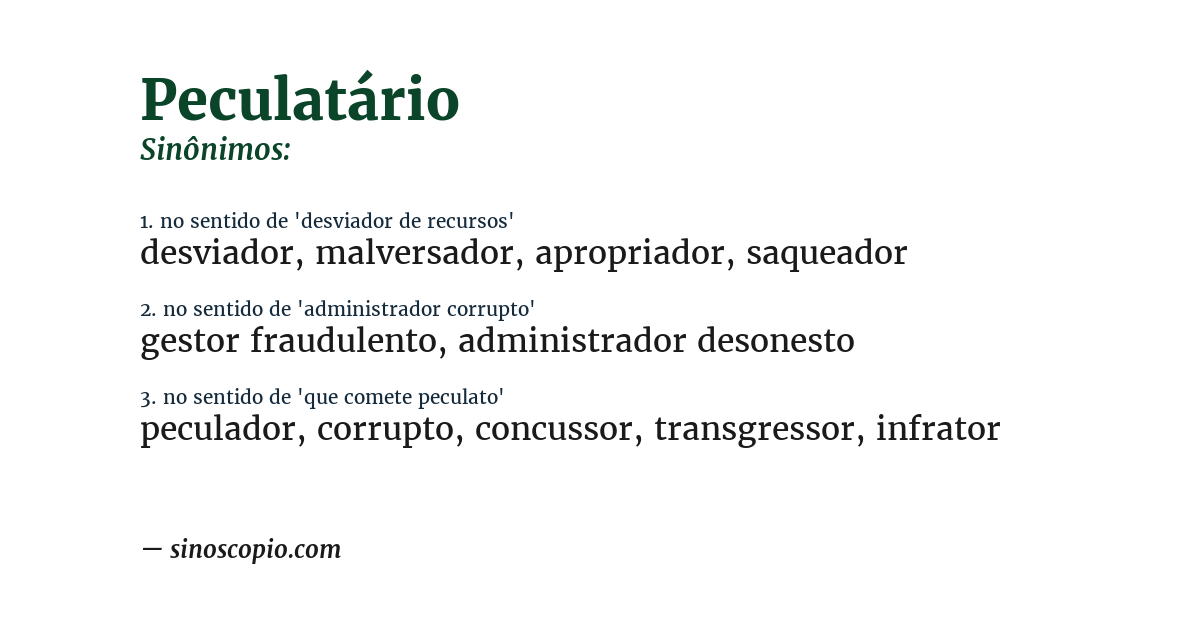 Sinônimo de peculatário