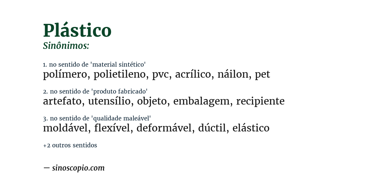 Sinônimo de plástico