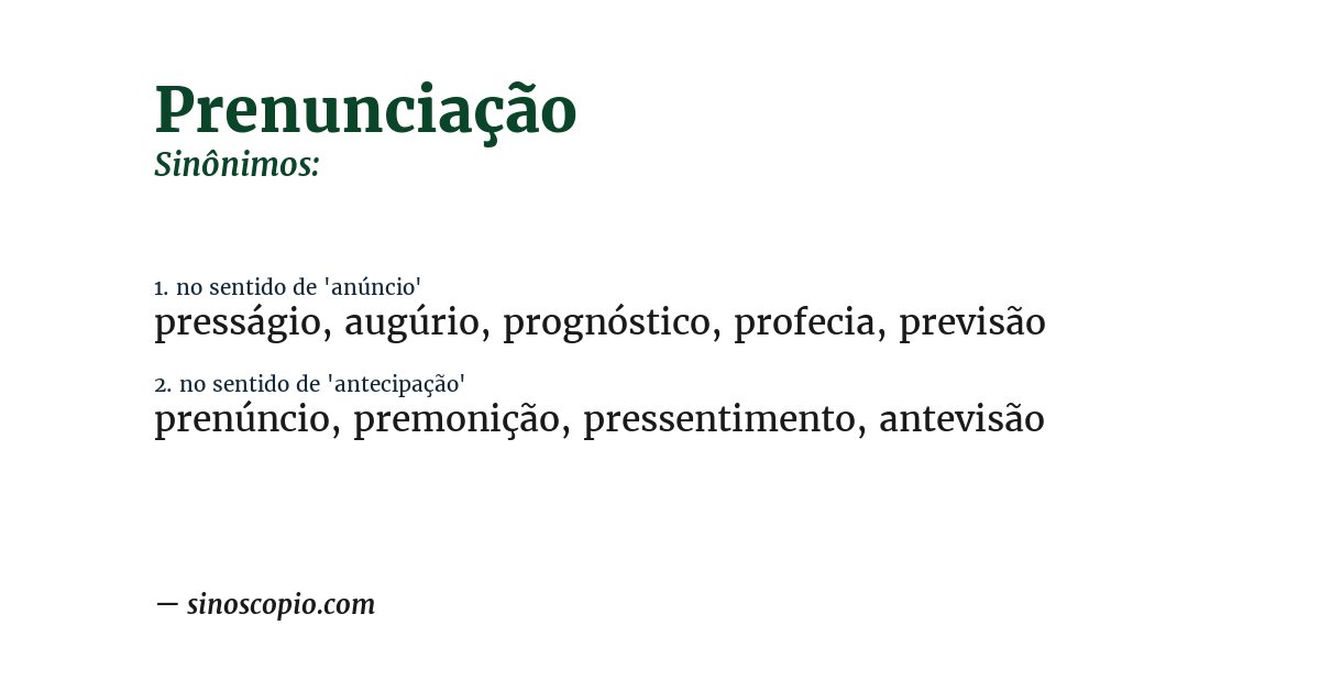 Sinônimo de prenunciação