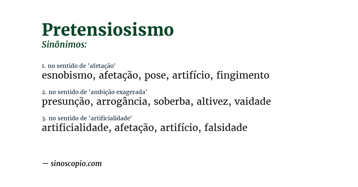Sinônimo de pretensiosismo