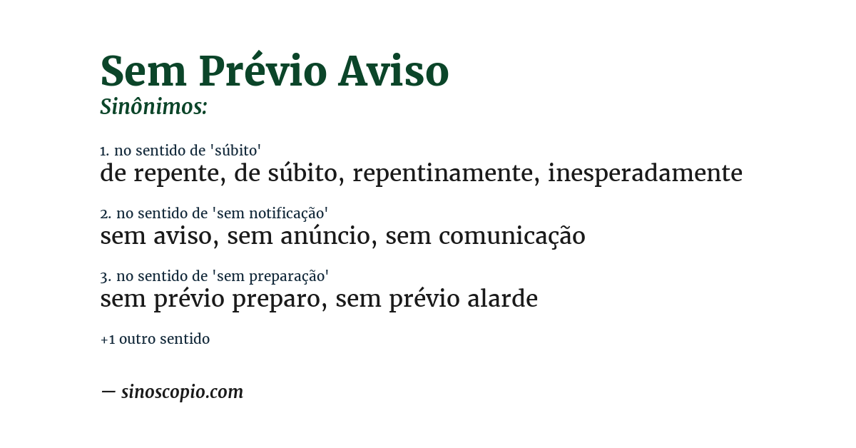 Sinônimo de sem prévio aviso