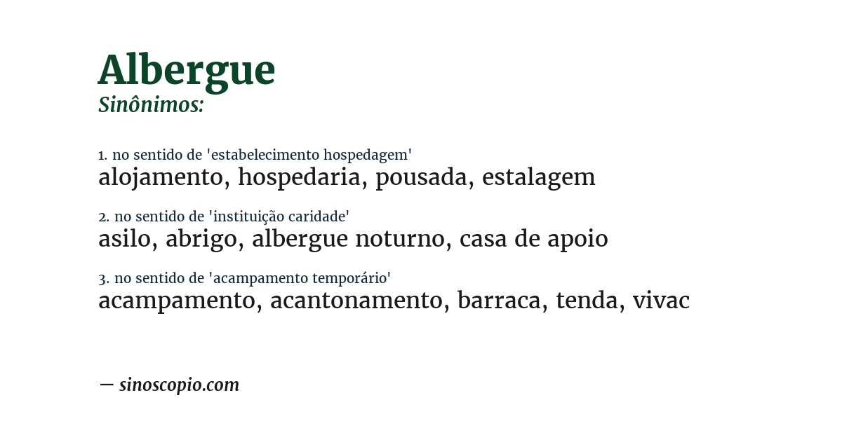 Sinônimo de albergue