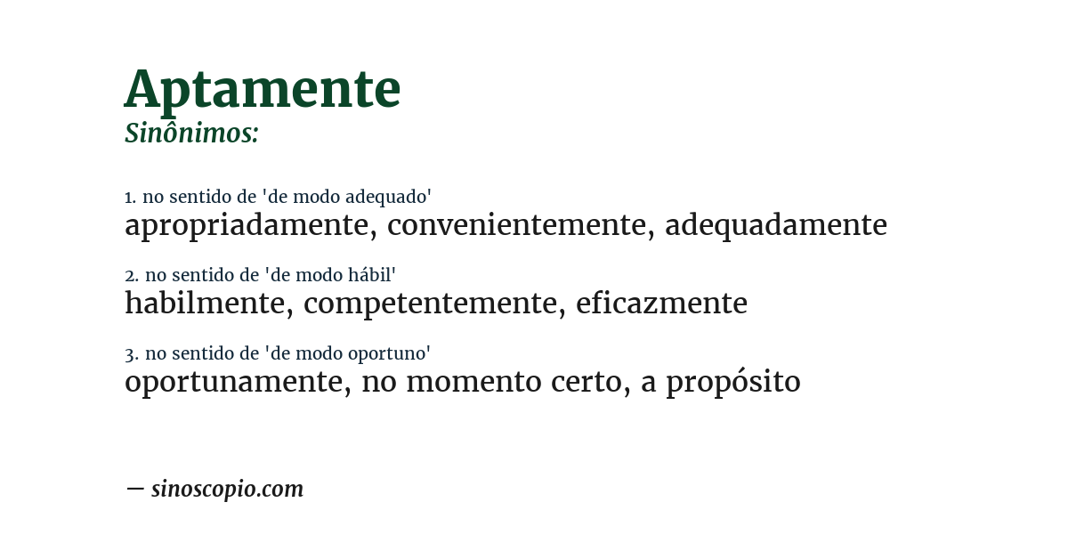 Sinônimo de aptamente