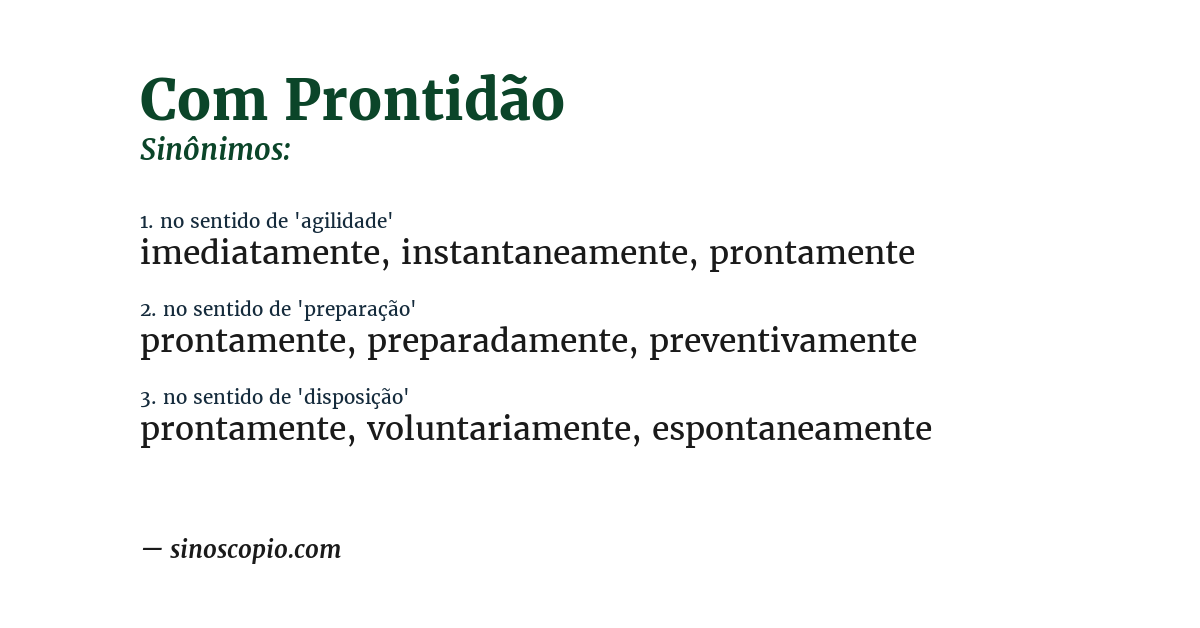 Sinônimo de com prontidão
