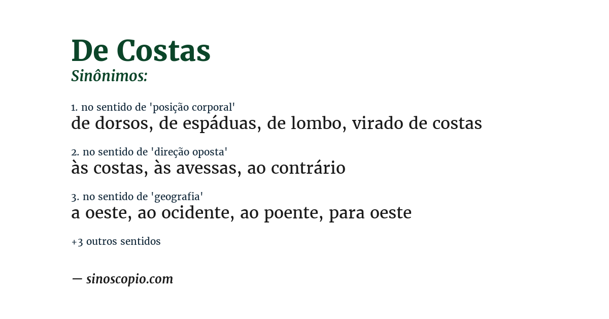 Sinônimo de de costas