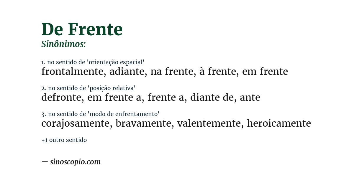 Sinônimo de de frente