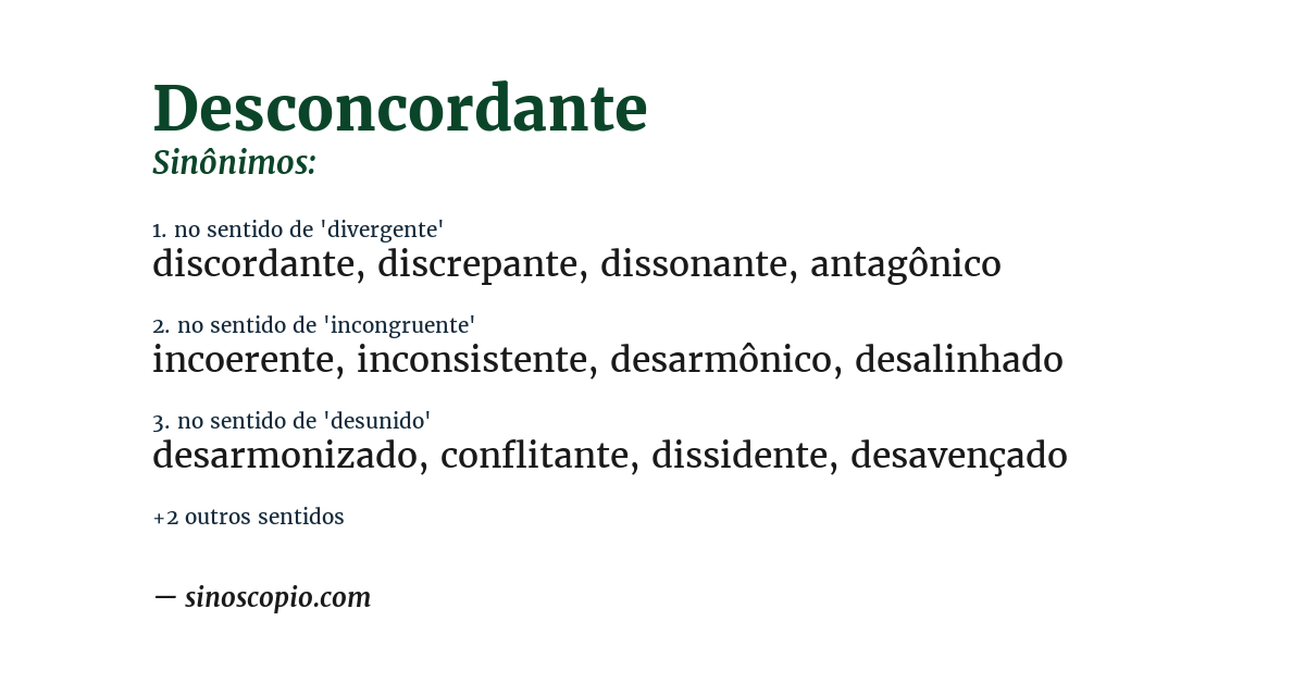 Sinônimo de desconcordante