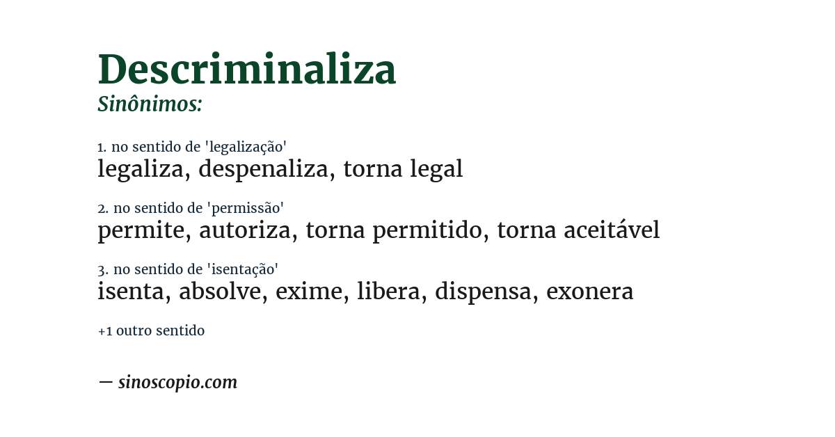 Sinônimo de descriminaliza