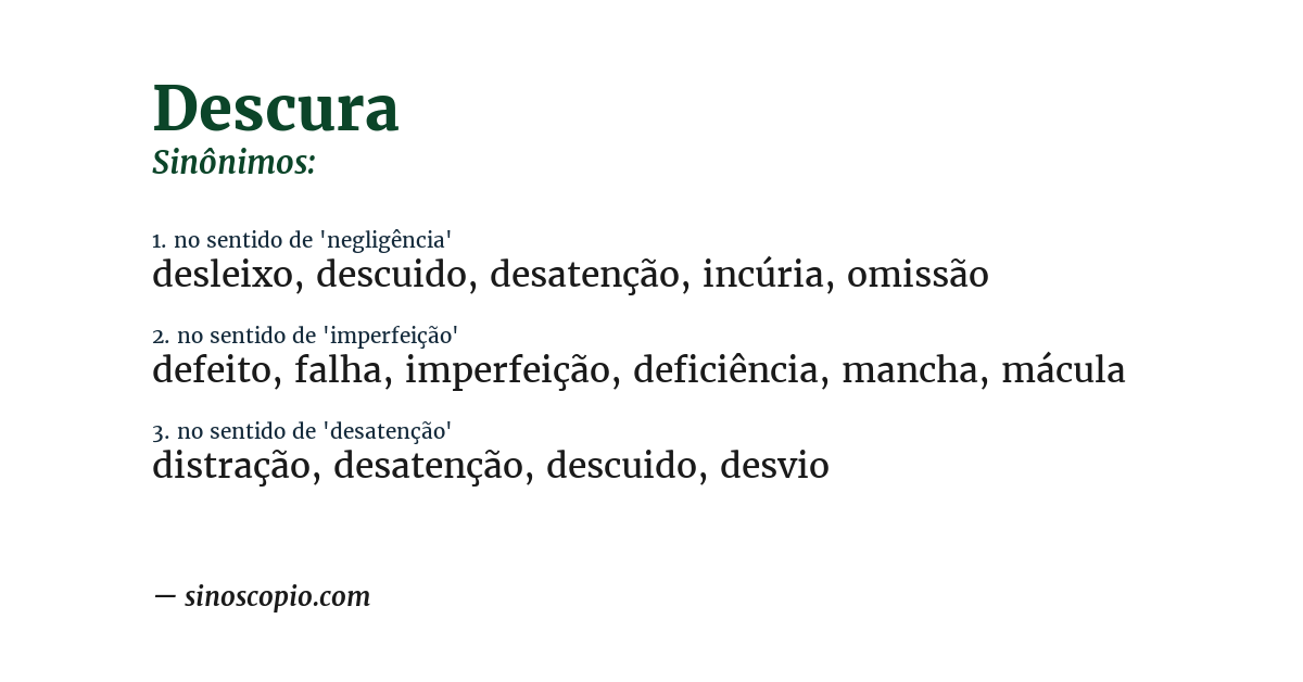 Sinônimo de descura