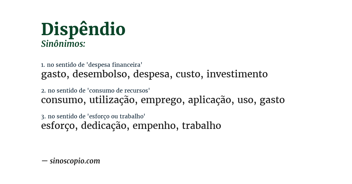 Sinônimo de dispêndio