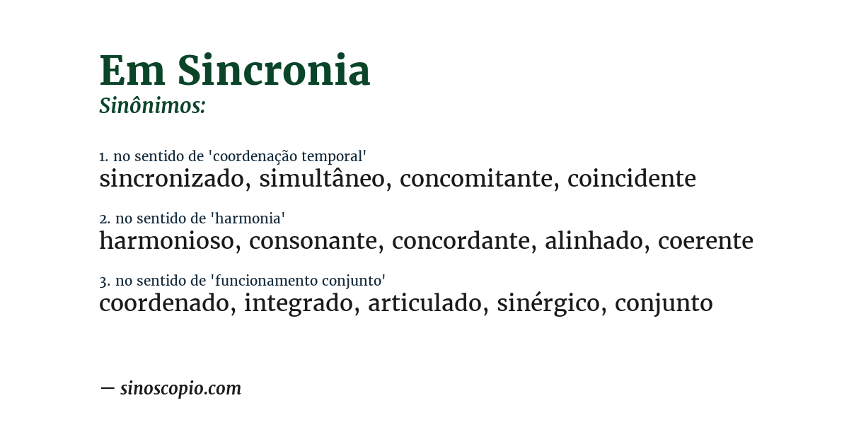 Sinônimo de em sincronia