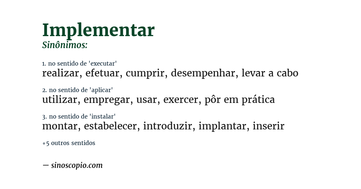 Sinônimo de implementar