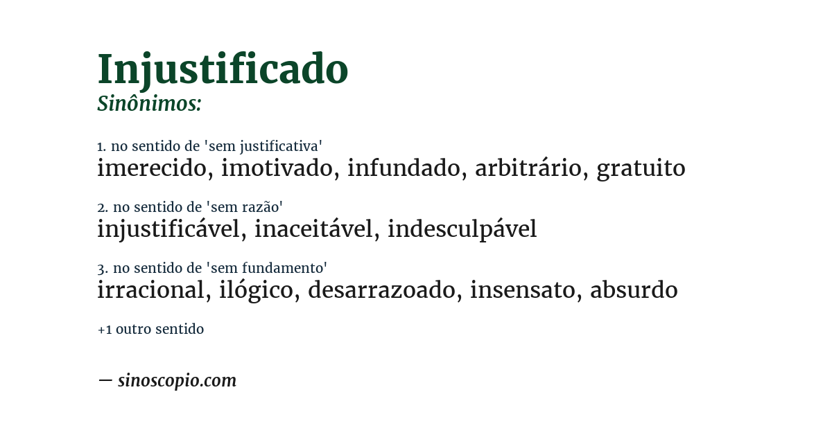 Sinônimo de injustificado