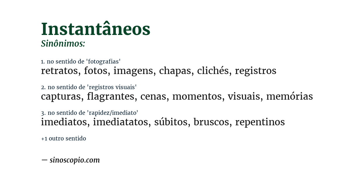 Sinônimo de instantâneos