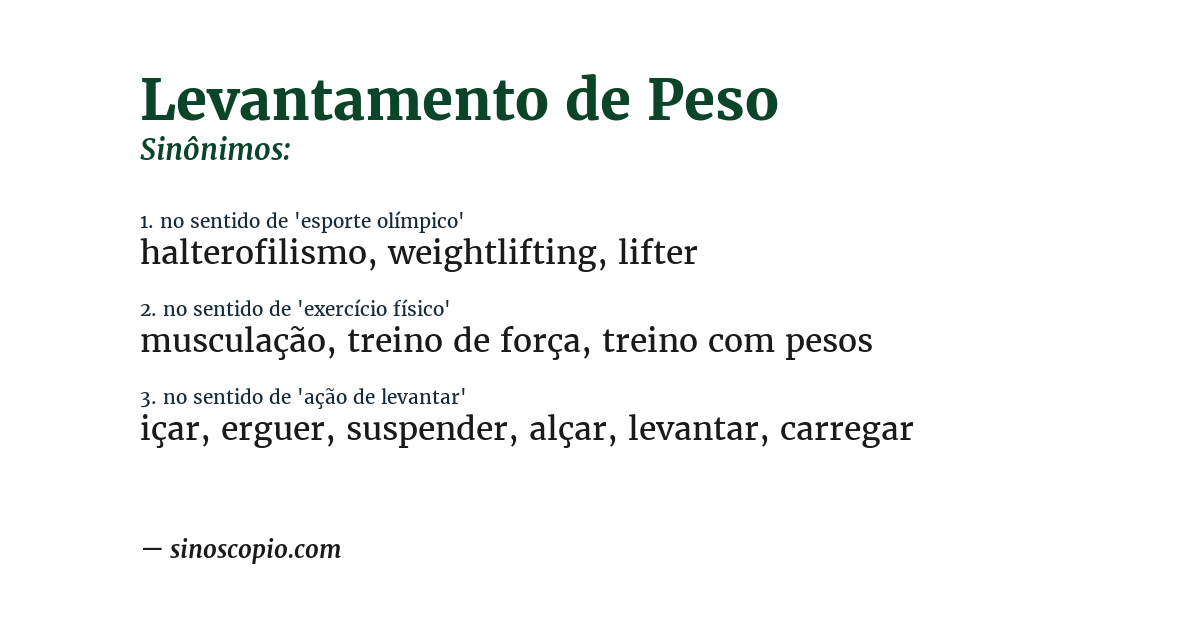 Sinônimo de levantamento de peso