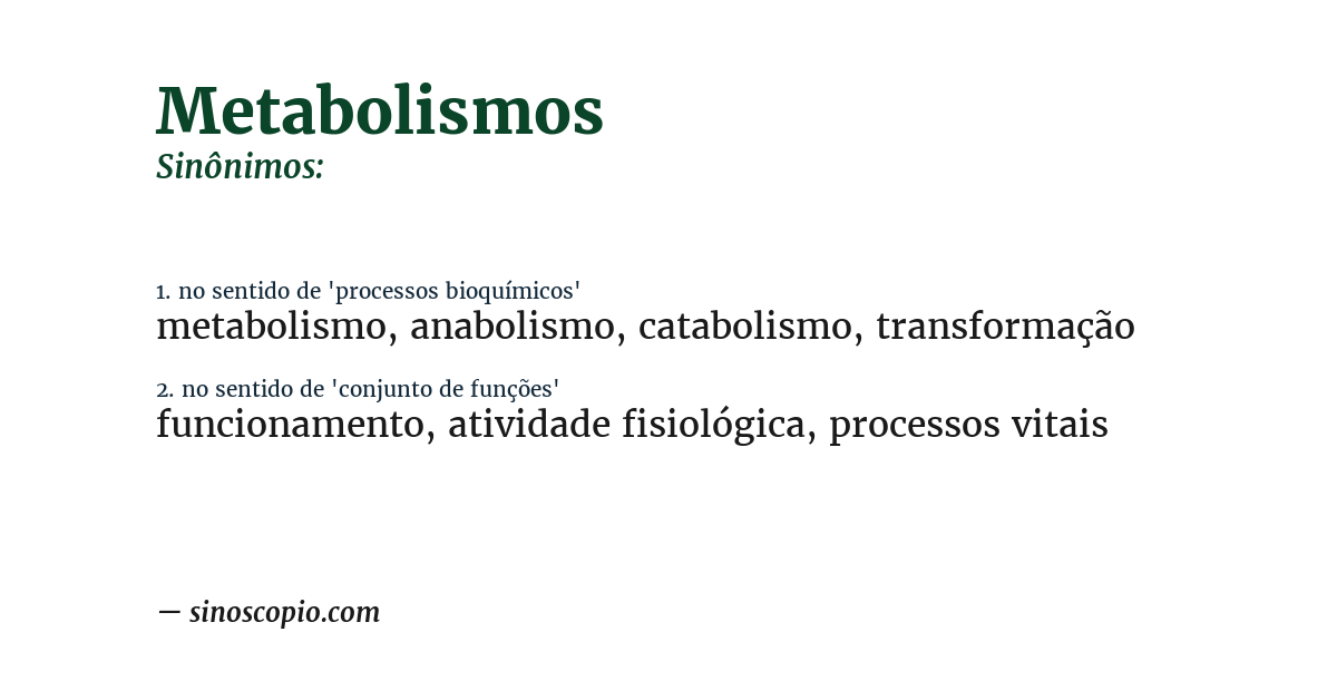 Sinônimo de metabolismos