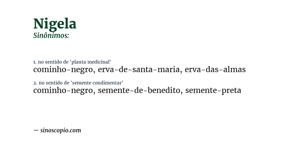 Sinônimo de nigela