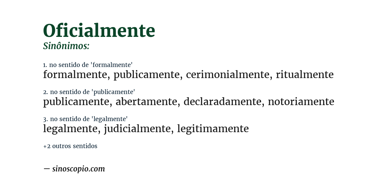 Sinônimo de oficialmente