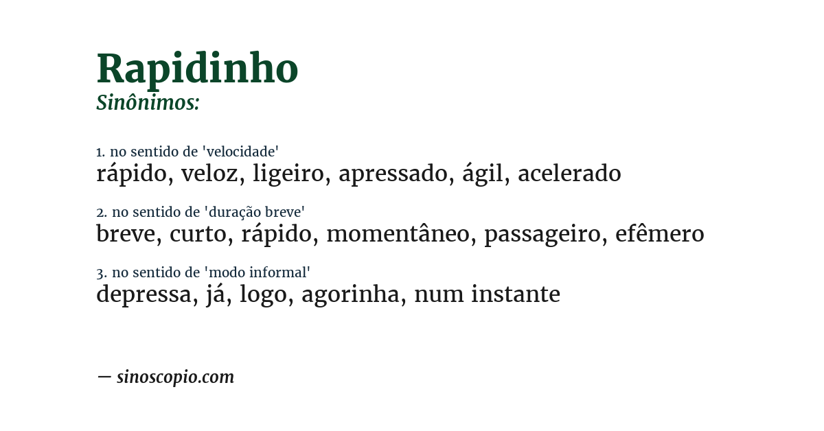 Sinônimo de rapidinho