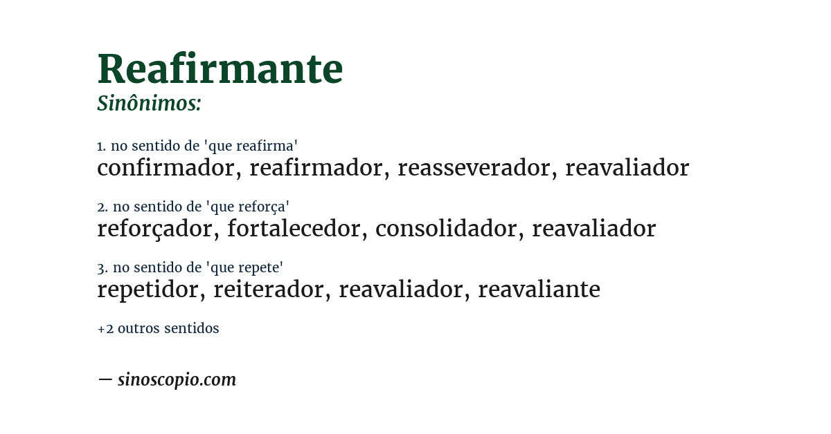 Sinônimo de reafirmante