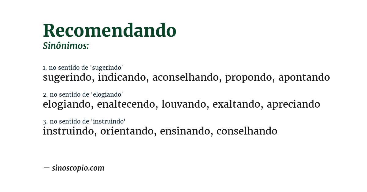 Sinônimo de recomendando