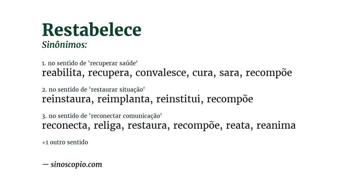 Sinônimo de restabelece