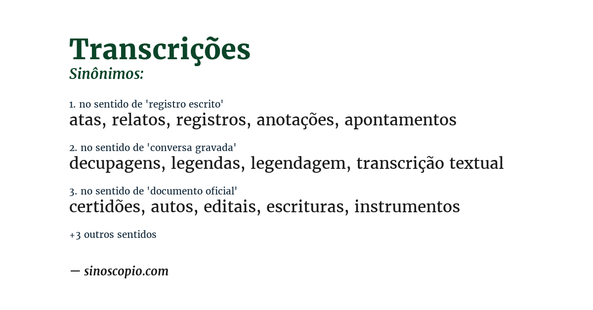 Sinônimo de transcrições