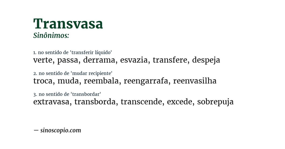 Sinônimo de transvasa